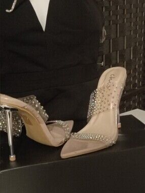 chic Nude Rhinestone Slide Heels